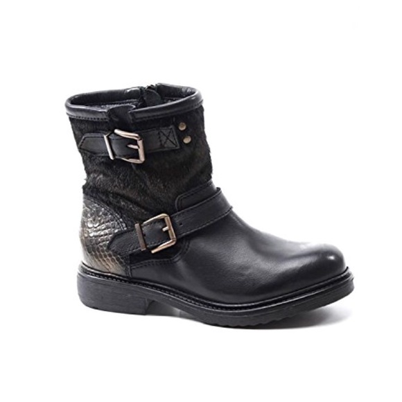Black Snake Print Leather Buckle Biker Ankle Boots - Picture 4 of 6